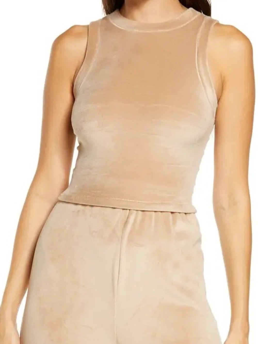 Skims Velour Cropped Tank Top Crewneck Honey Tan Neutral Soft Cozy Lounge XXS